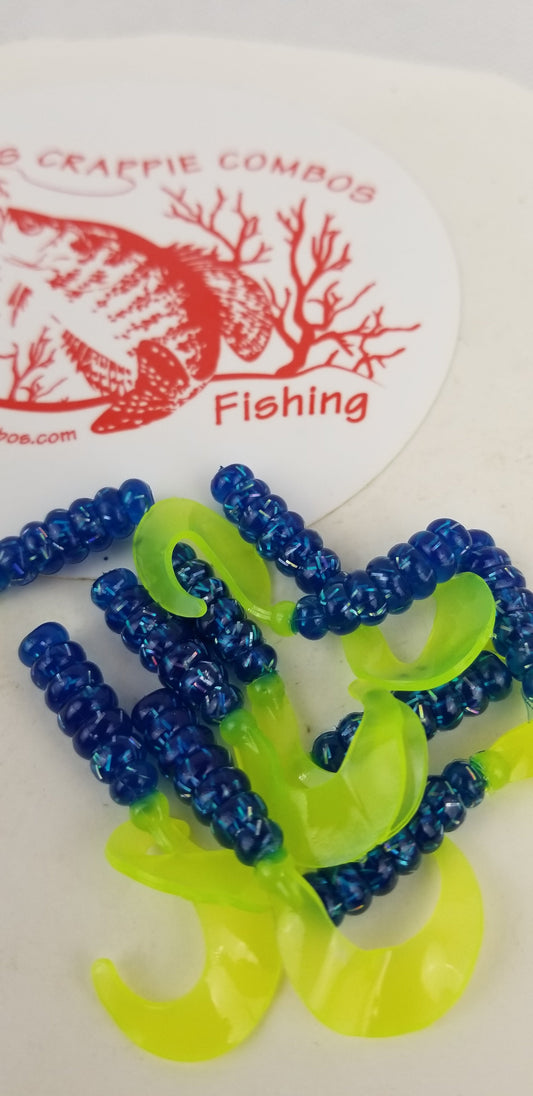 Cam's 2"(HOLOGRAM FLAKE) FIREBALL BLUE 35pc  Curly Tail Crappie Soft Jigs  [A Cam's Exclusive]