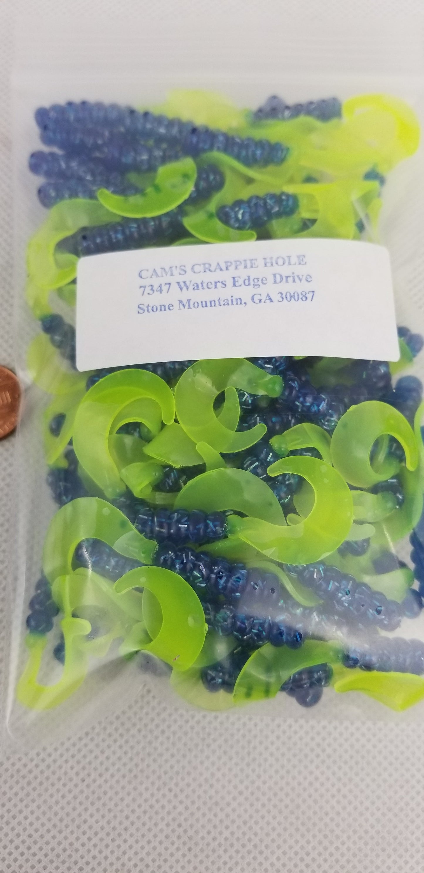 Cam's 2"(HOLOGRAM FLAKE) FIREBALL BLUE 35pc  Curly Tail Crappie Soft Jigs  [A Cam's Exclusive]