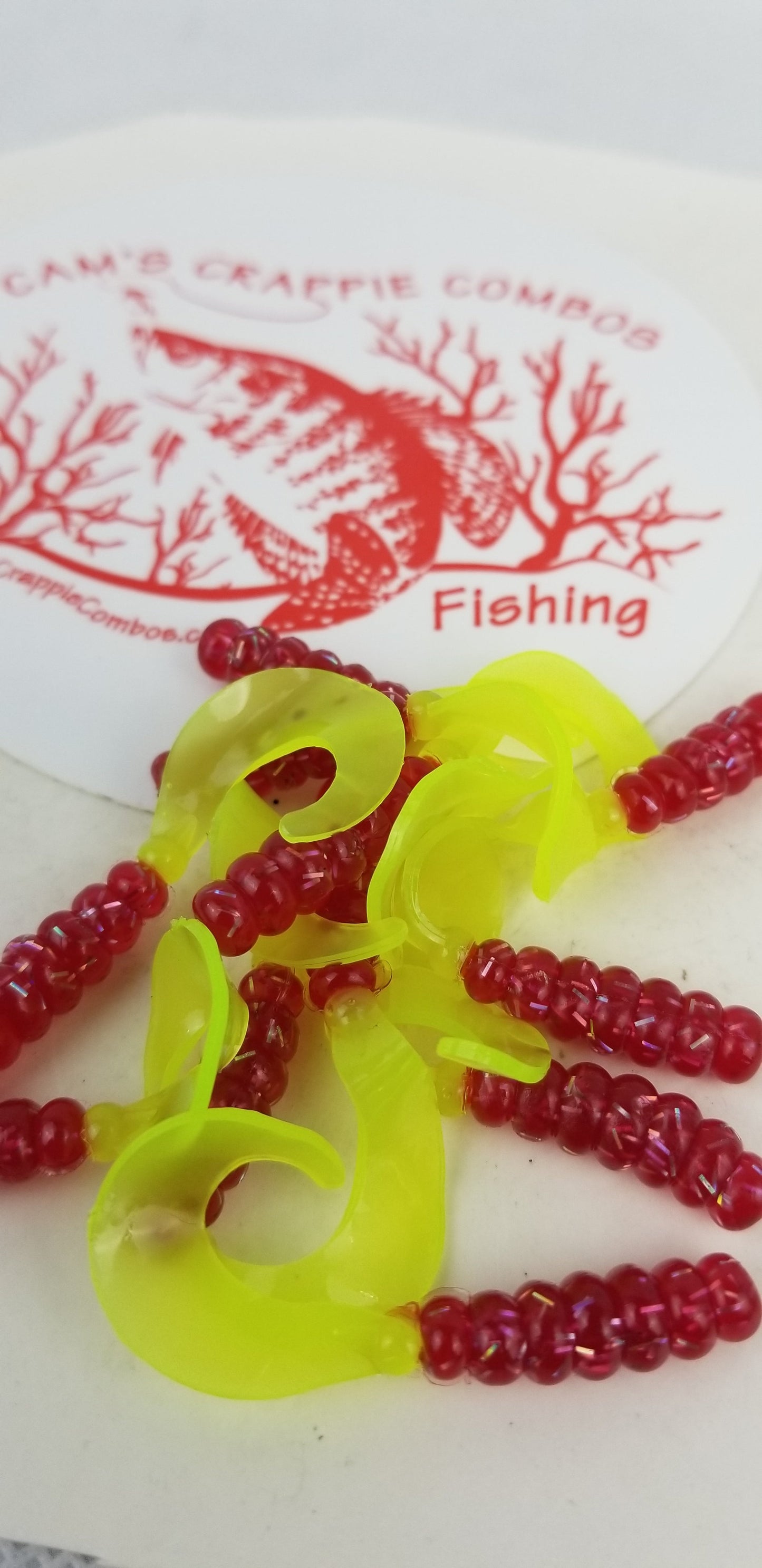 Cam's 2"(HOLOGRAM FLAKE) FIREBALL RED 35pc  Curly Tail Crappie Soft Jigs  [A Cam's Exclusive]