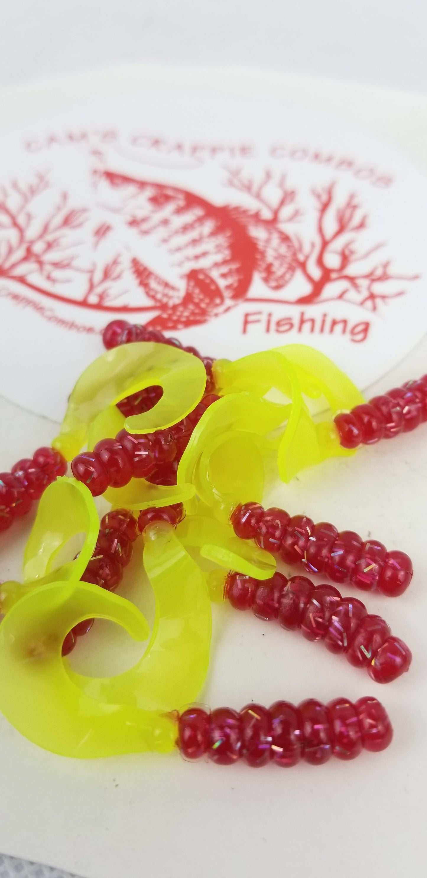 Cam's 2"(HOLOGRAM FLAKE) FIREBALL RED 35pc  Curly Tail Crappie Soft Jigs  [A Cam's Exclusive]