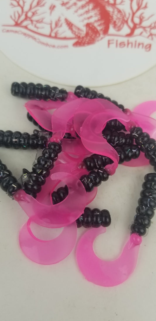 Cam's 2" BLACK BLAZE (HOLOGRAM FLAKE)  Curly Tail Grub 100pc  Crappie Soft Jigs  [A Cam's Exclusive]