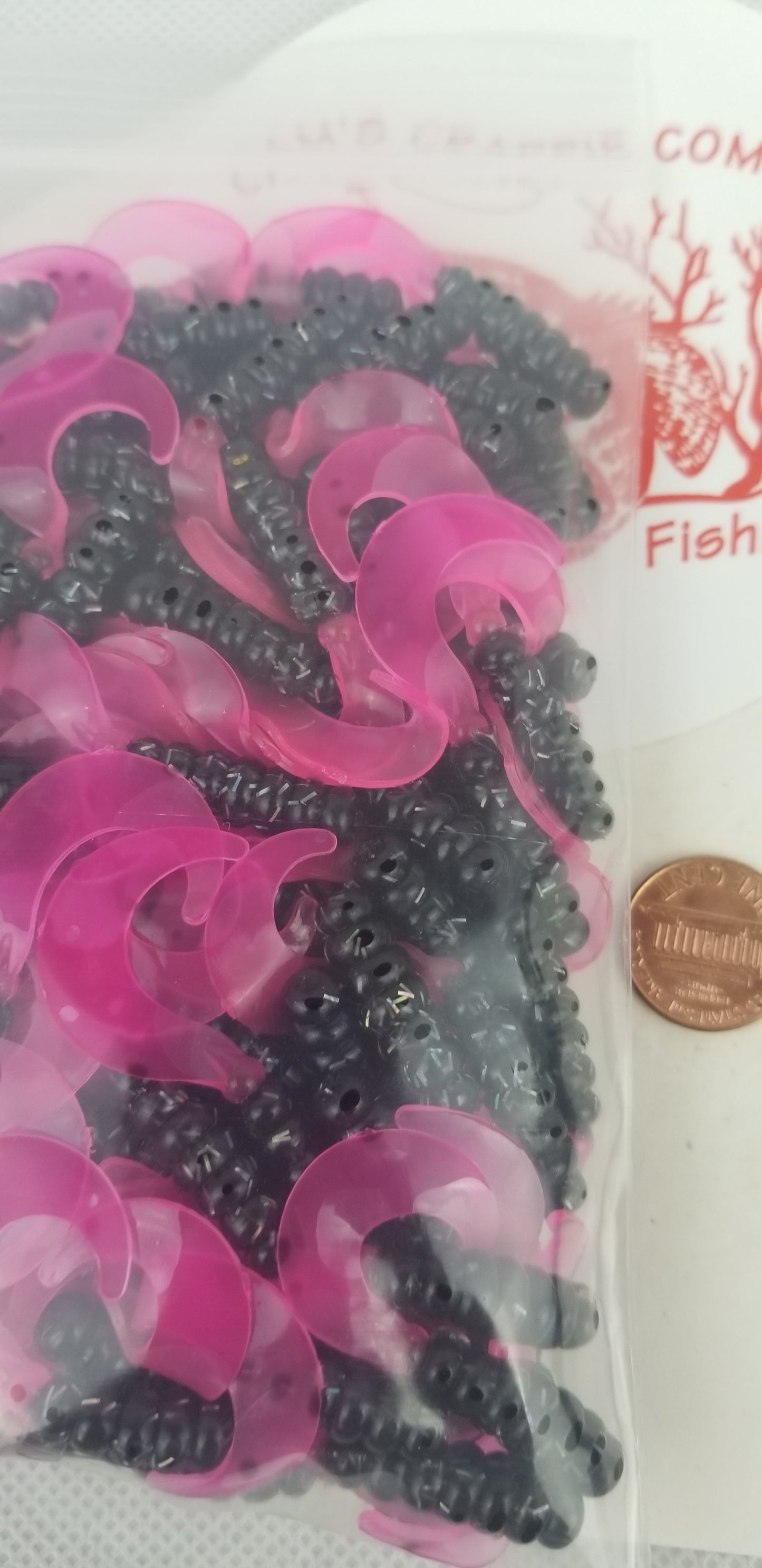 Cam's 2" BLACK BLAZE (HOLOGRAM FLAKE)  Curly Tail Grub 100pc  Crappie Soft Jigs  [A Cam's Exclusive]