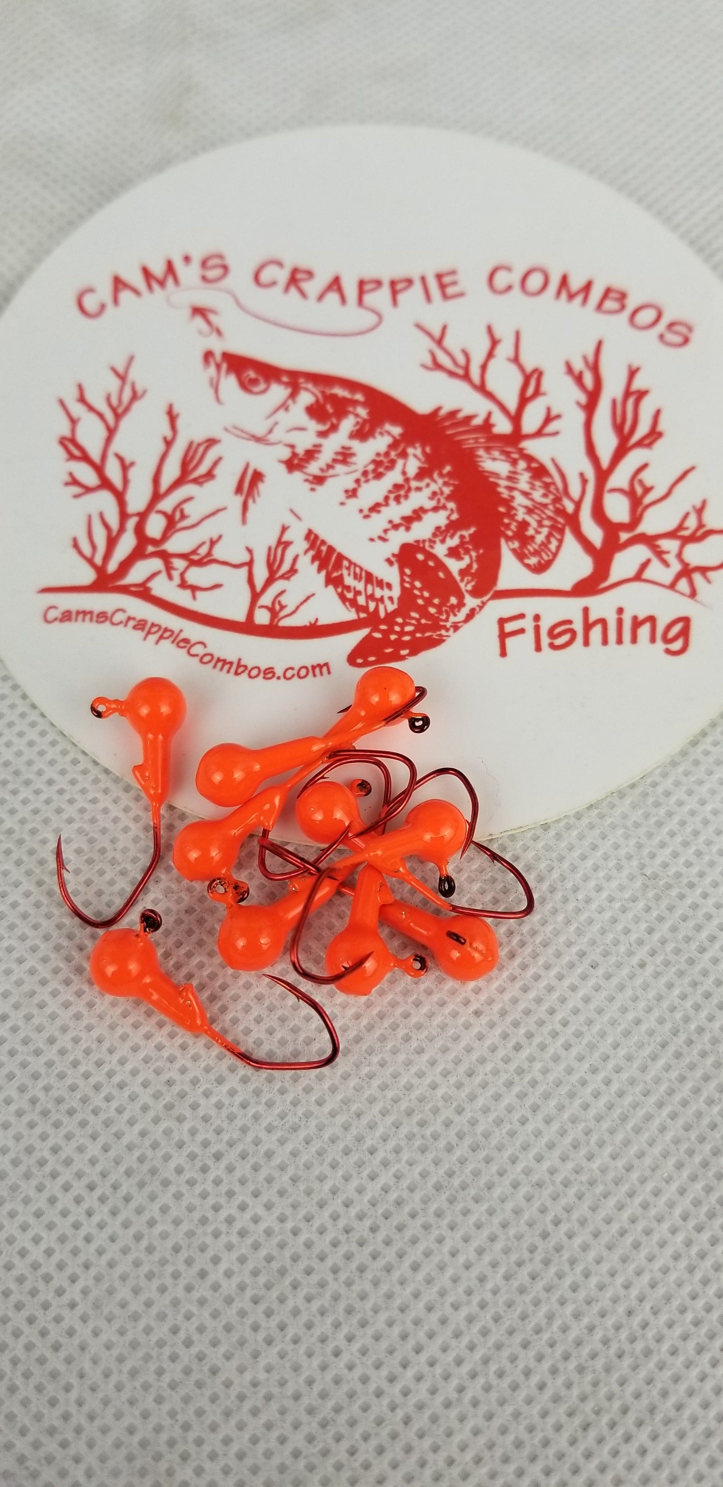 35 pk. 1/16 oz. Cam's "ORANGE" Painted jigs with Collar and #2 Red Chrome "NASTY BEND HOOK"