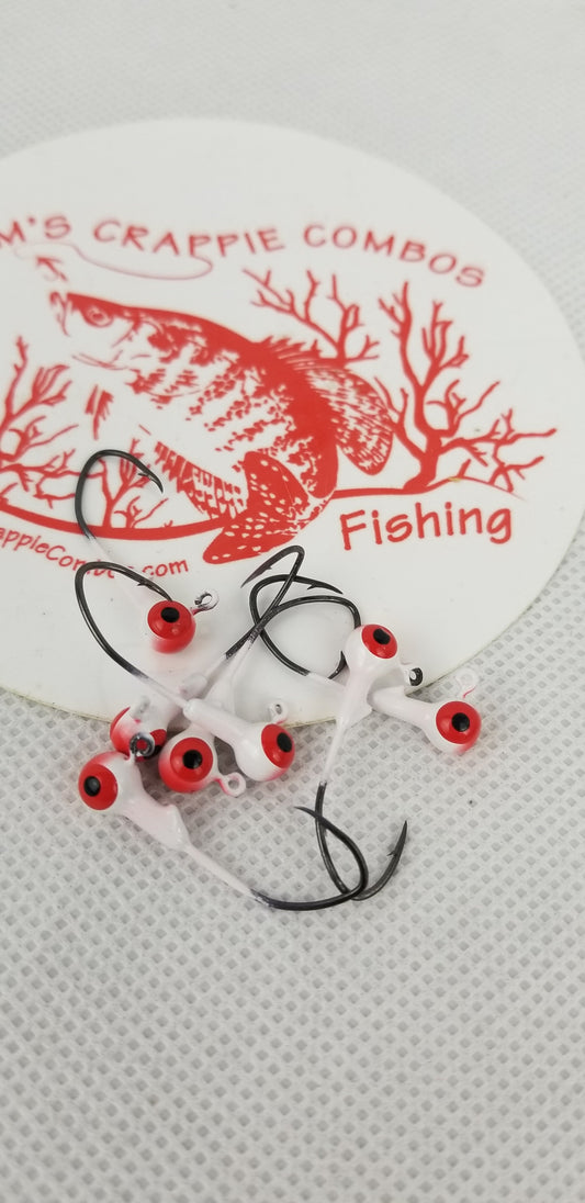 Cam's 30ct.  White & Black (1/16 #2 Nasty Bend Hook) Life Like Double Paint Jig Head