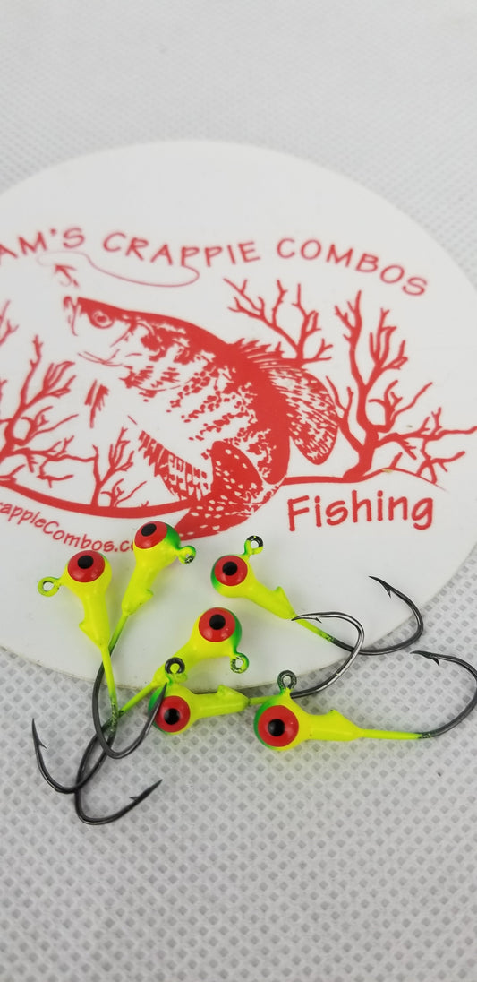 Cam's 30ct.  Honey Chartreuse (1/16 #2 Nasty Bend Hook) Life Like Double Paint Jig Head