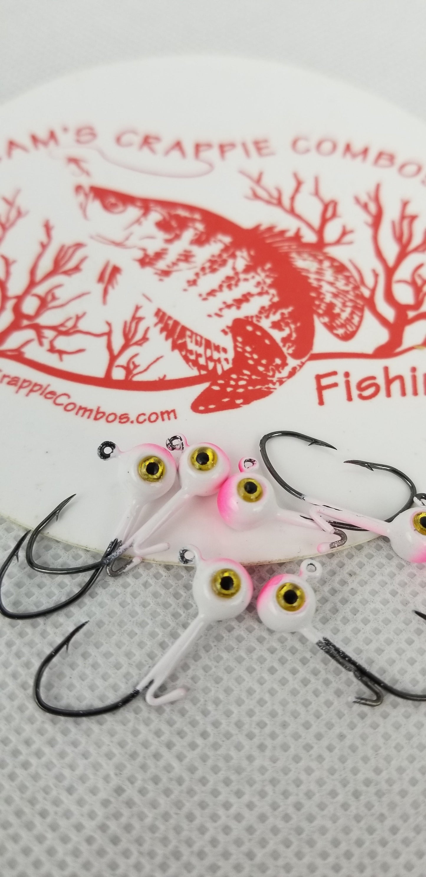 Cam's 20ct. Premium White & Pink (1/8 #2 Nasty Bend Hook) Holographic Life Like Double Paint Jig Head