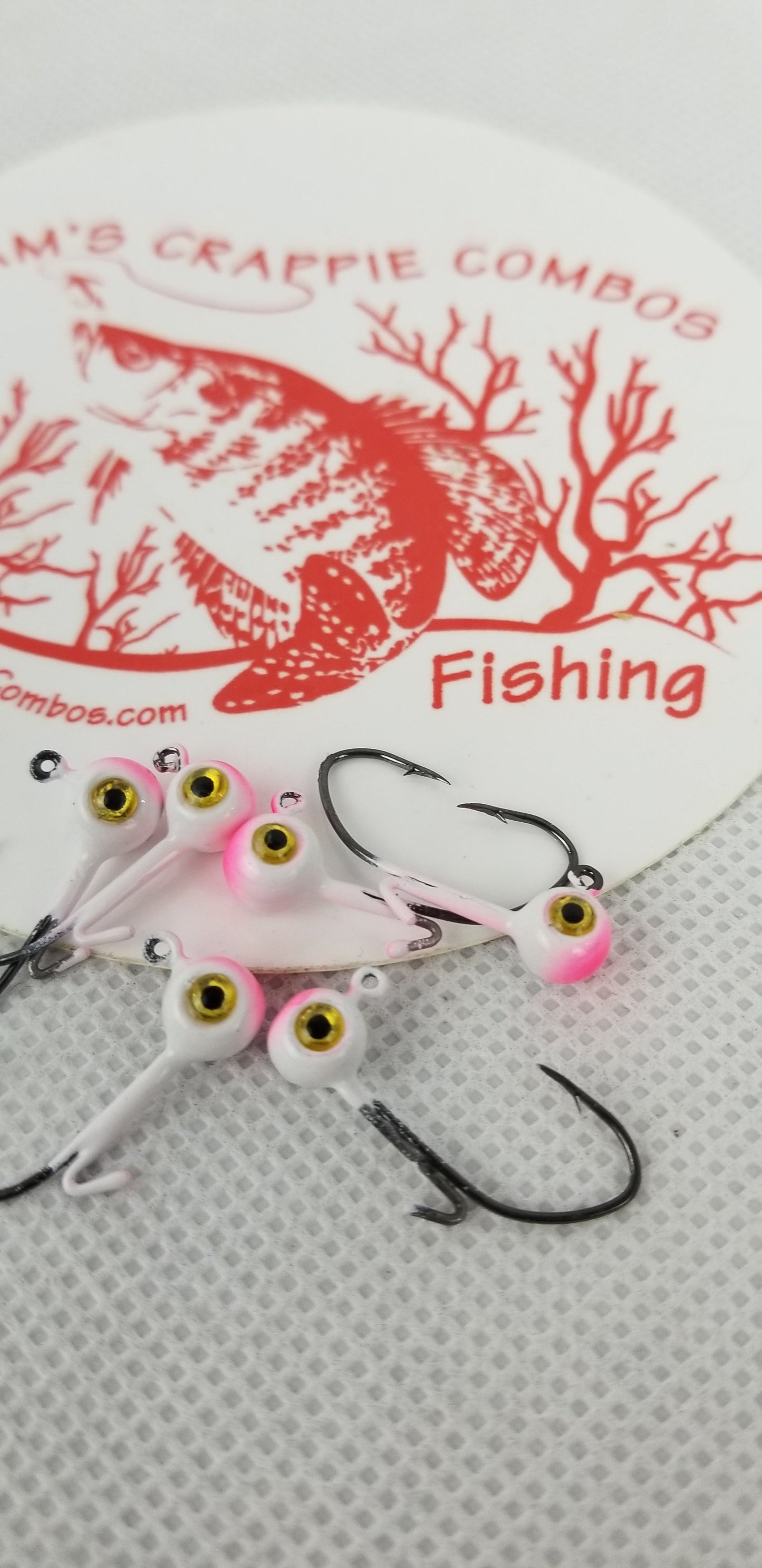 Cam's 20ct. Premium White & Pink (1/16 #4 Nasty Bend Hook) Holographic Life Like Double Paint Jig Head