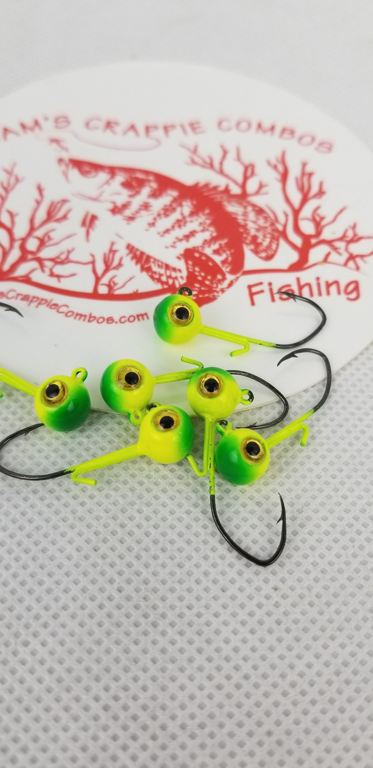 Cam's 20ct. Premium Honey Chartreuse (1/16 #4 Nasty Bend Hook) Holographic Life Like Double Paint Jig Head