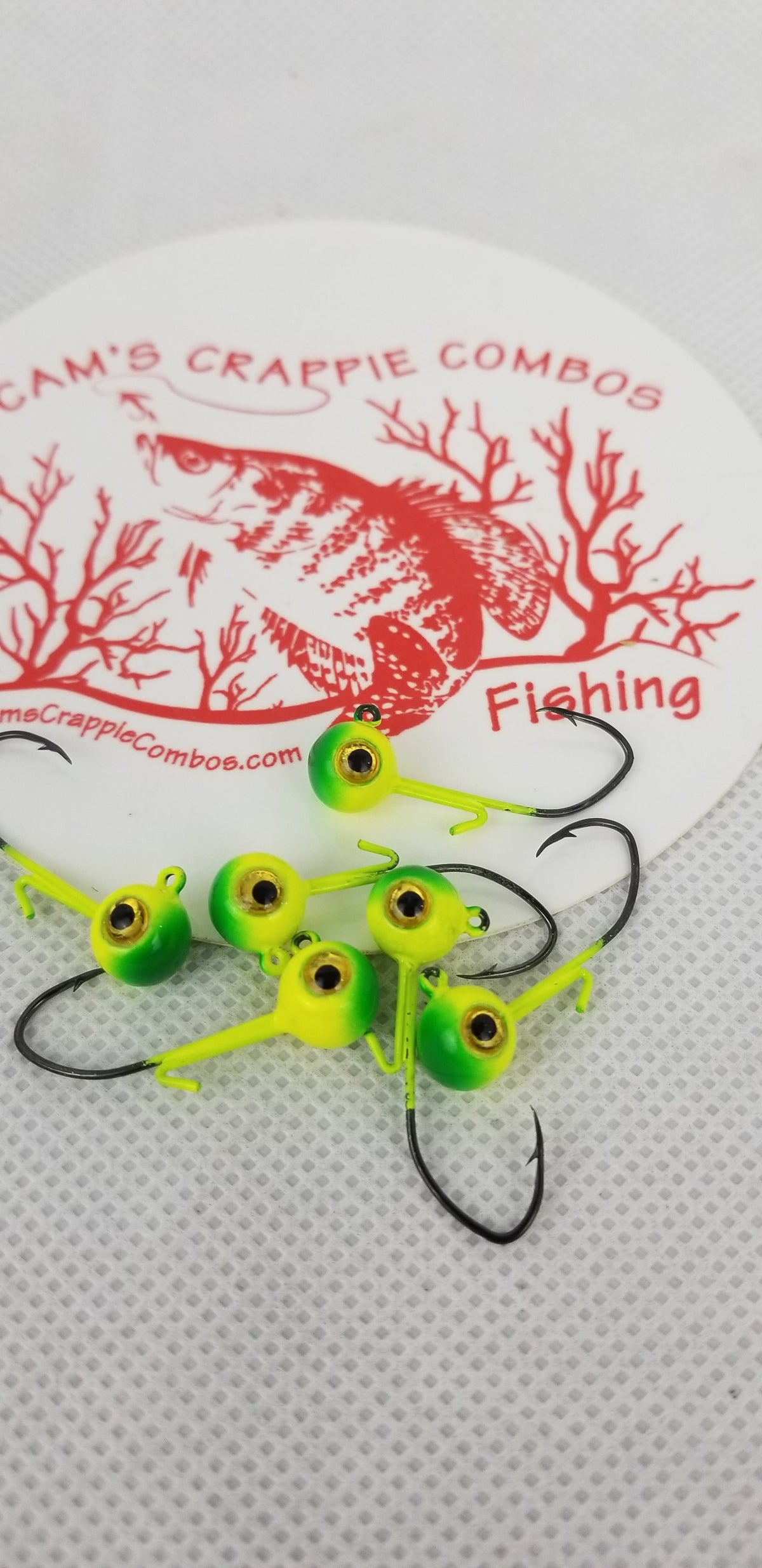 Cam's 20ct. Premium Honey Chartreuse (1/8 #2 Nasty Bend Hook) Holographic Life Like Double Paint Jig Head
