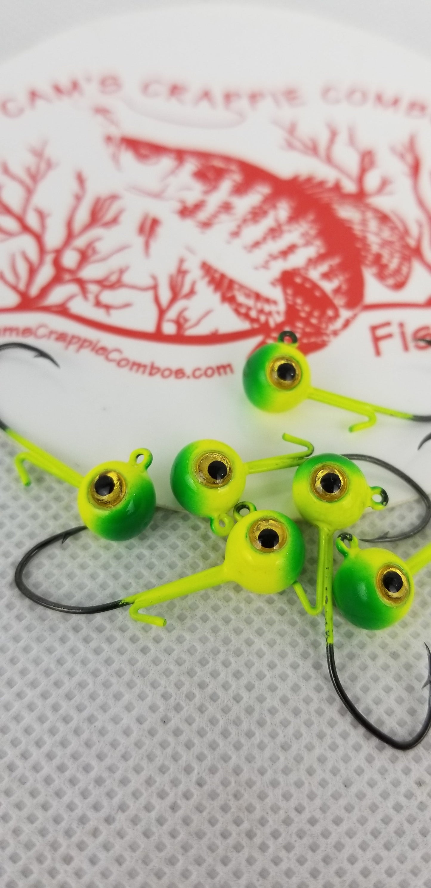 Cam's 20ct. Premium Honey Chartreuse (1/16 #4 Nasty Bend Hook) Holographic Life Like Double Paint Jig Head