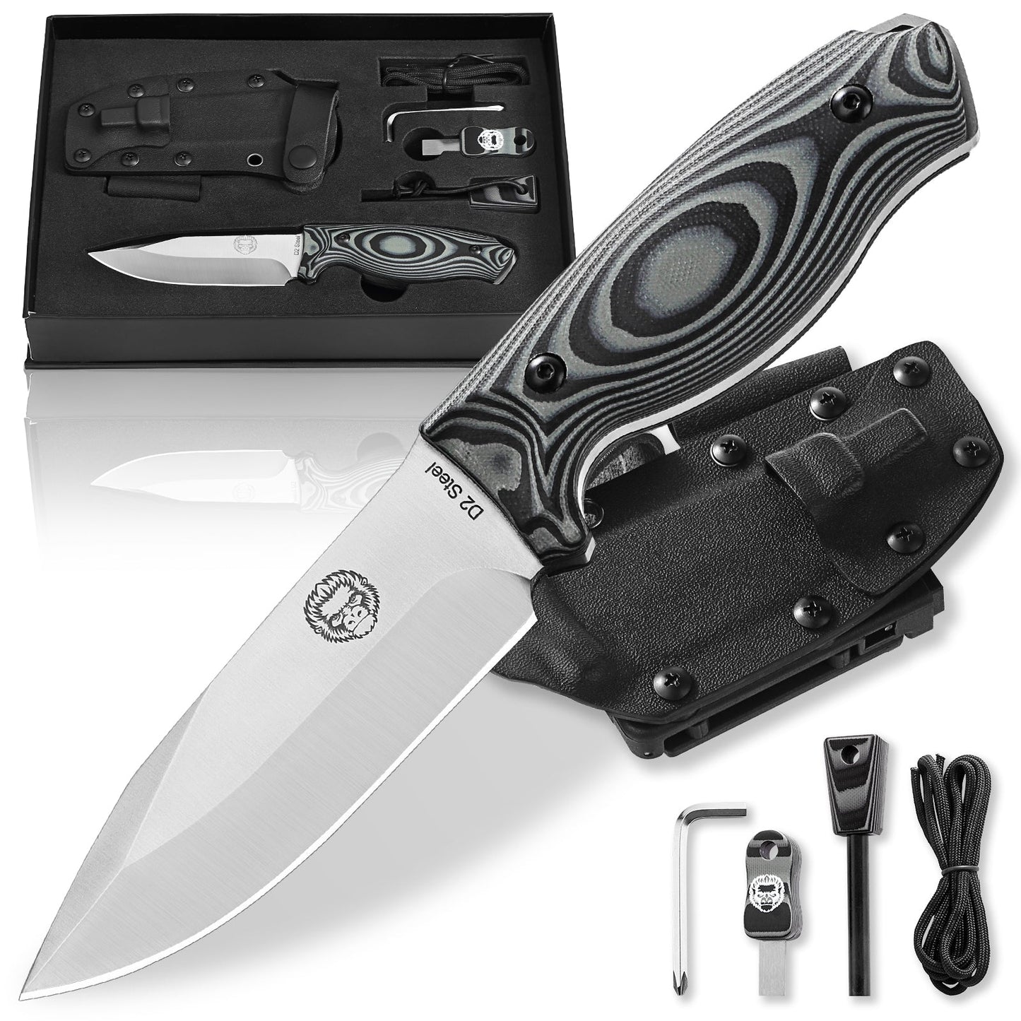 "The Silverback" Full Tang D2 Survival Camping Knife Gift Set