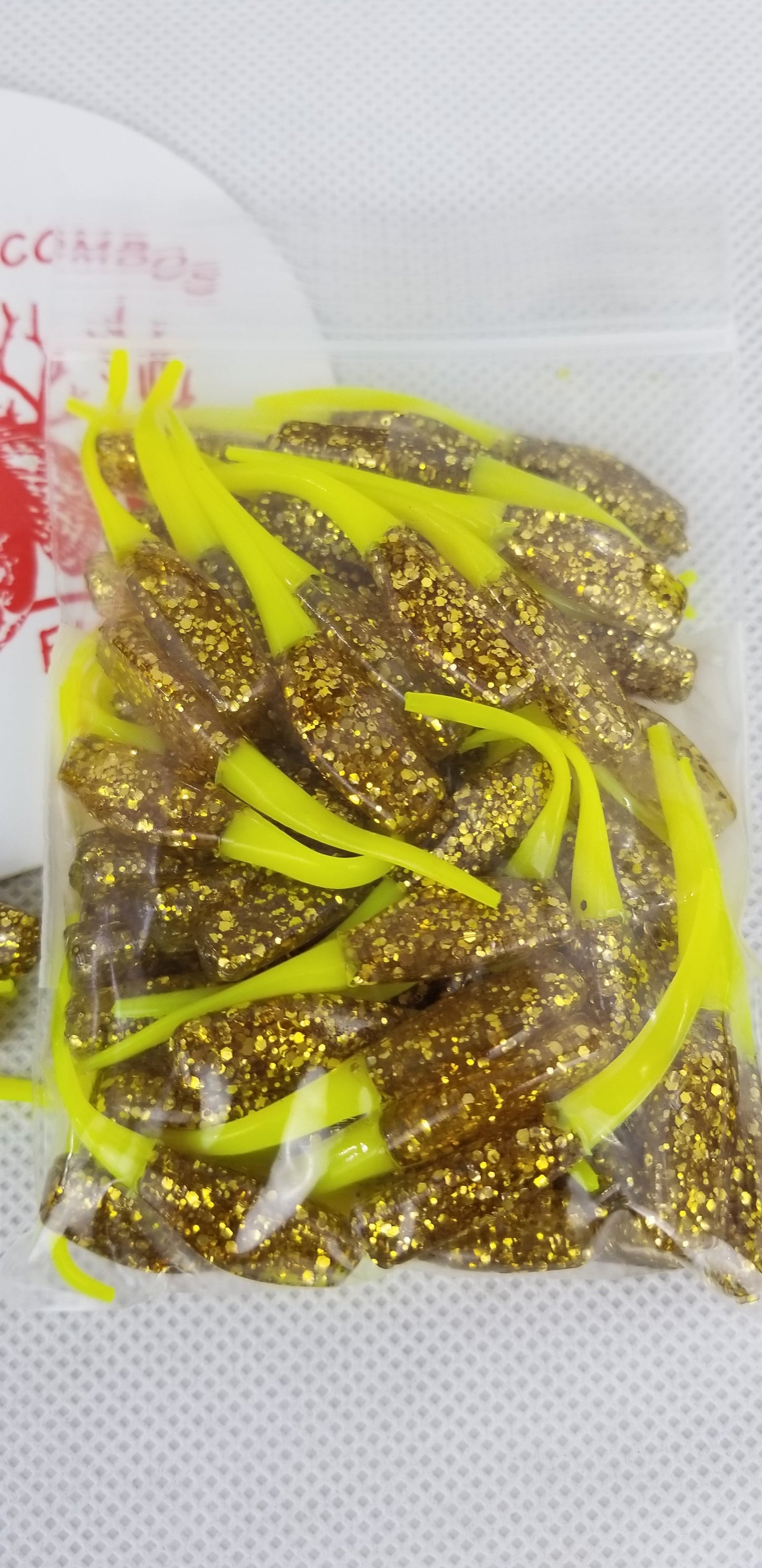 CAM'S 100pc 2" "GOLDFINGER" HOLOGRAM FLAKE STINGER SHAD JIG (EXCLUSIVE)