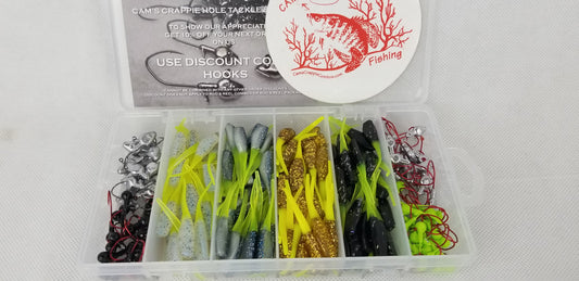 2026 New Cam's Complete Hooks & Plastics "GOLDFINGER" Stinger Shad Plastics [Hologram Flake] Assortment Package Kit