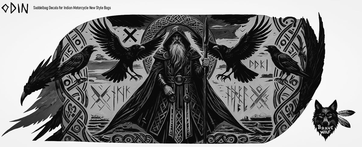 Odin - New Style Indian Saddlebag Decal Set - B&W