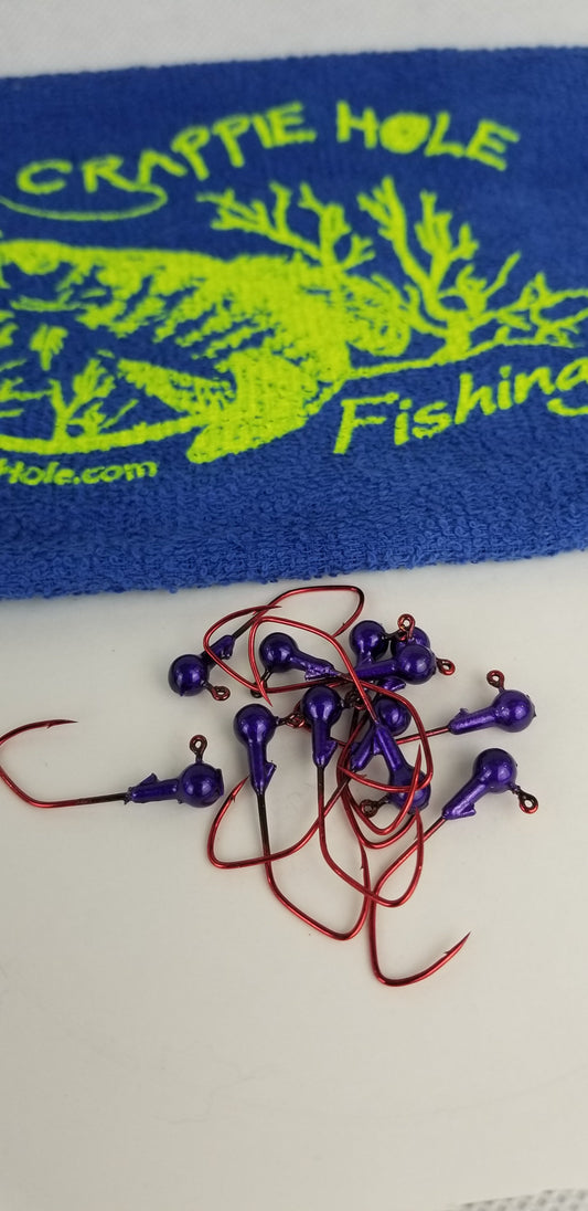 25ct.- 1/16oz. Painted Cam's DIESEL BUILT "Glossy Grape" Head w/ 1/0 Deadly Red Hooks (Chemically Sharpened)