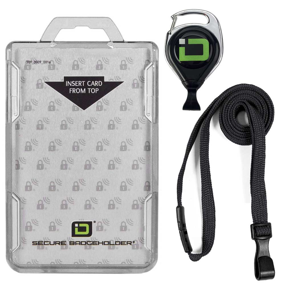 Secure Badge Holder Duolite ® Vertical 2 ID Card Holder, Retractable Reel, and Lanyard Bundle