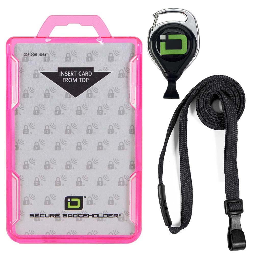 Secure Badge Holder Duolite ® Vertical 2 ID Card Holder, Retractable Reel, and Lanyard Bundle