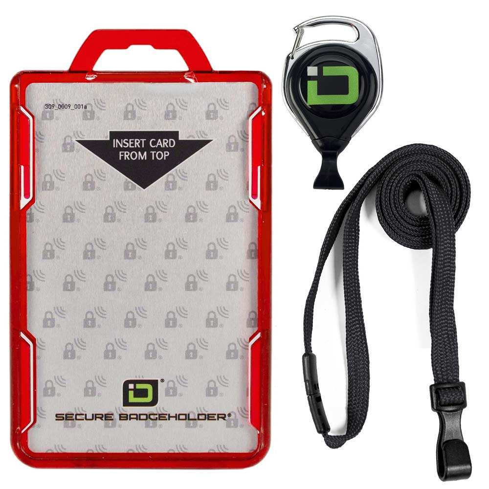 Secure Badge Holder Duolite ® Vertical 2 ID Card Holder, Retractable Reel, and Lanyard Bundle