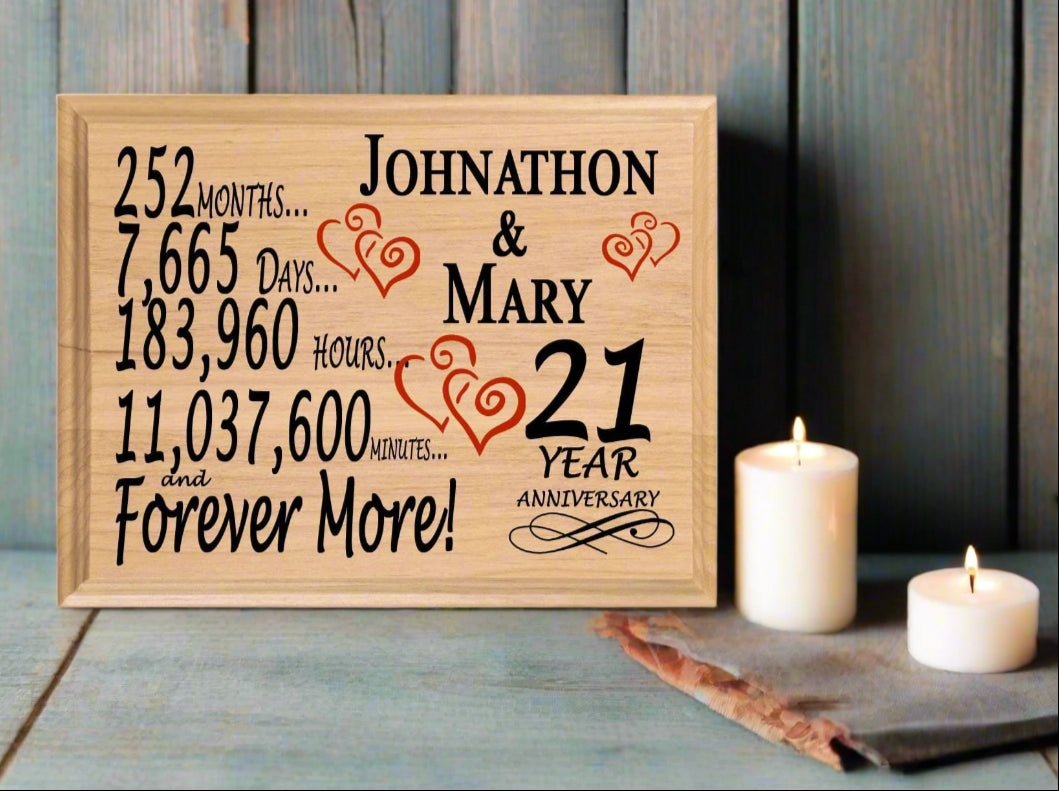 Personalized 21st Anniversary Gift – Custom Wood Keepsake for Husband, Wife, or Couple