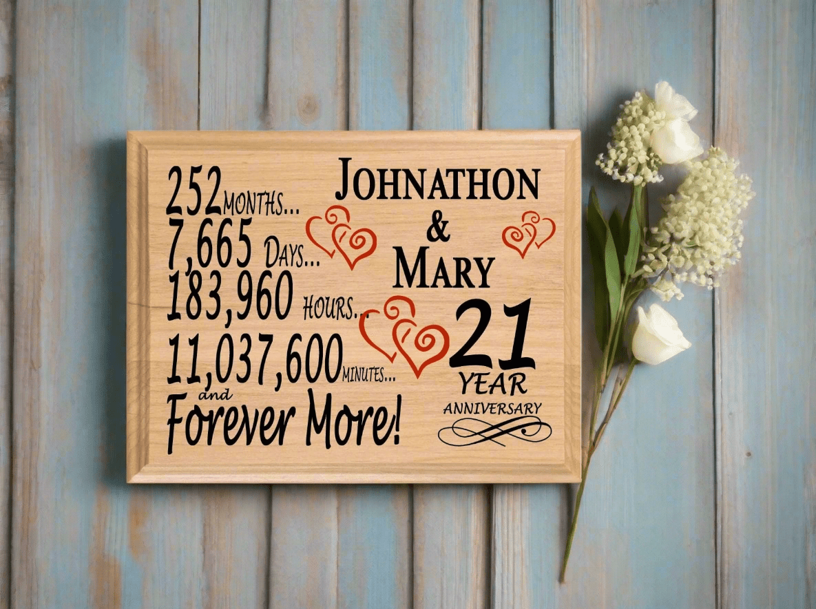 Personalized 21st Anniversary Gift – Custom Wood Keepsake for Husband, Wife, or Couple