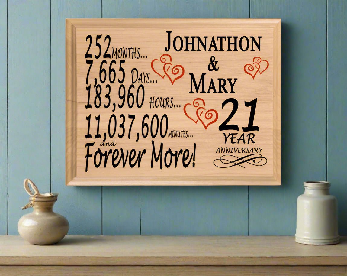 Personalized 21st Anniversary Gift – Custom Wood Keepsake for Husband, Wife, or Couple
