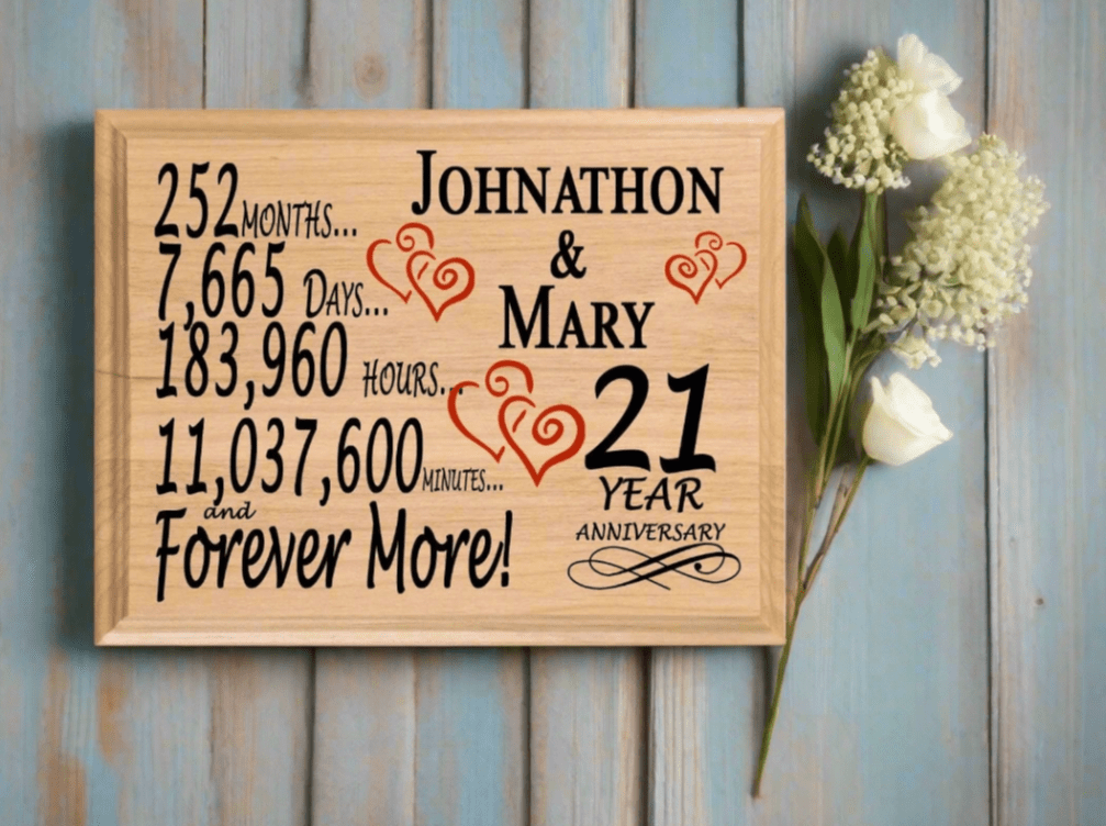 Personalized 21st Anniversary Gift – Custom Wood Keepsake for Husband, Wife, or Couple