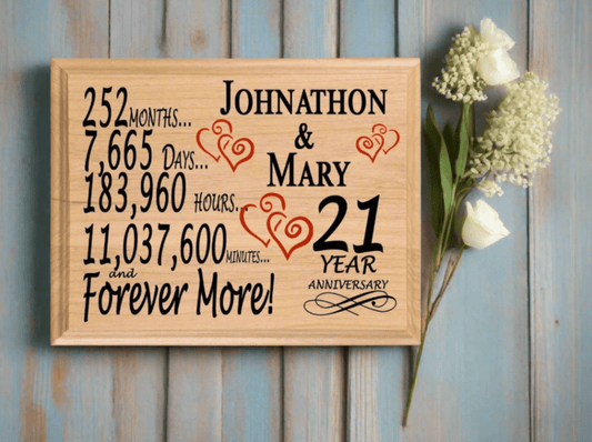 Personalized 21st Anniversary Gift – Custom Wood Keepsake for Husband, Wife, or Couple