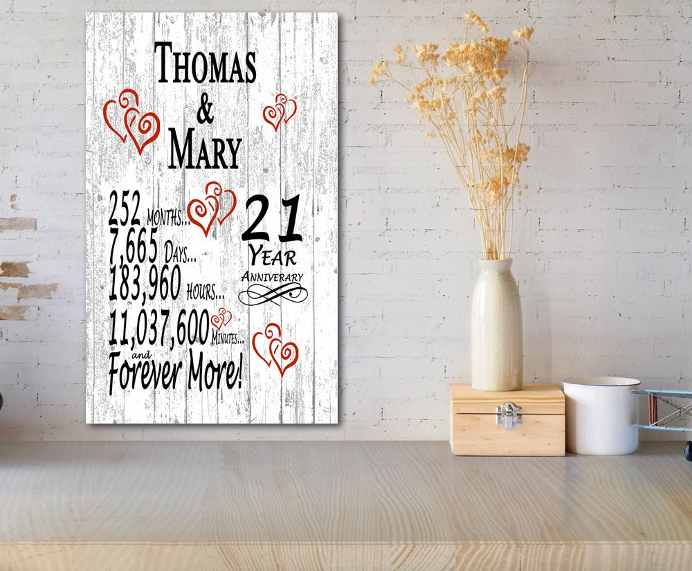 21 Year Anniversary Gift – Personalized 21st Anniversary Plaque with Custom Names