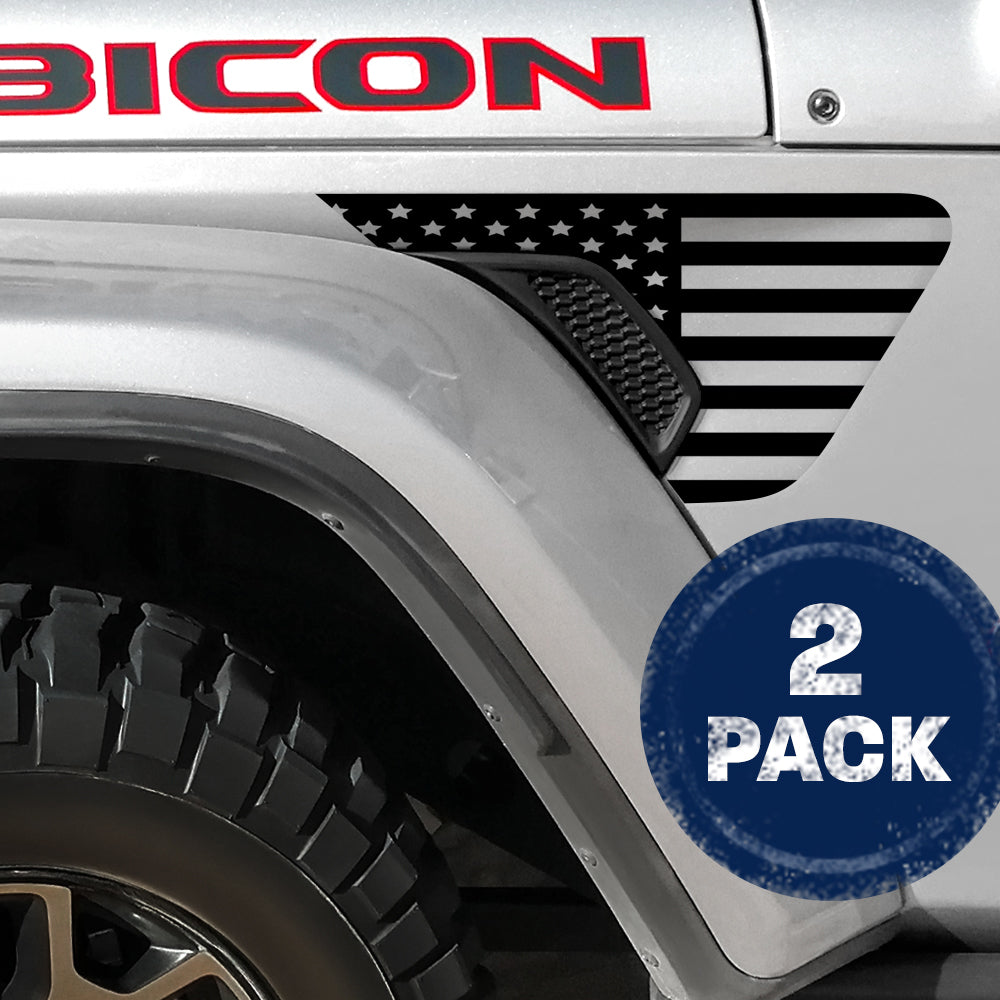 Black & Clear Vinyl American Flag 2pc Vinyl Fender Decal