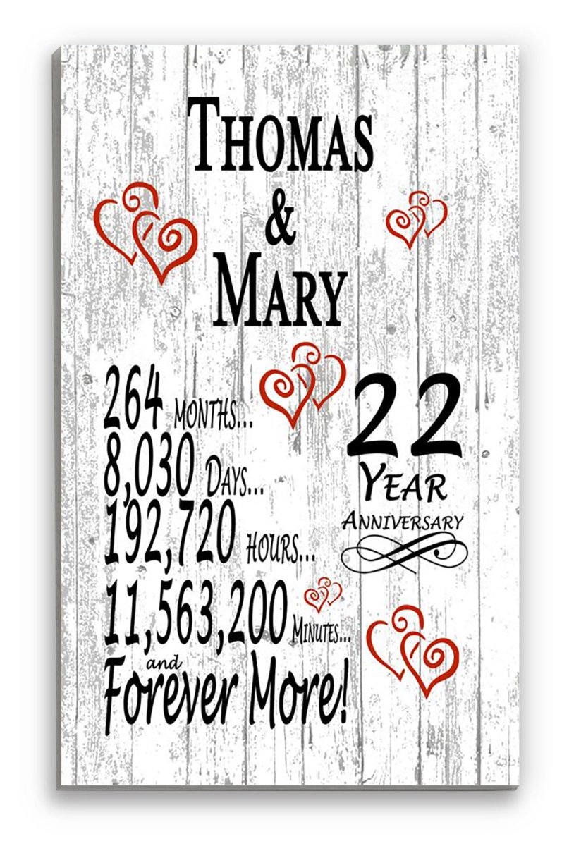 22 Year Anniversary Gift – Personalized 22nd Anniversary Plaque with Custom Names