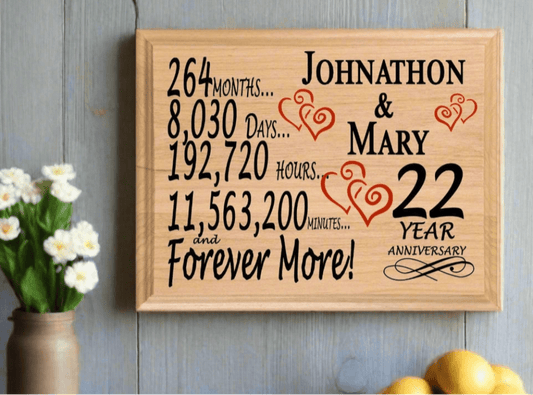Personalized 22nd Anniversary Gift – Custom Wood Keepsake for Husband, Wife, or Couple