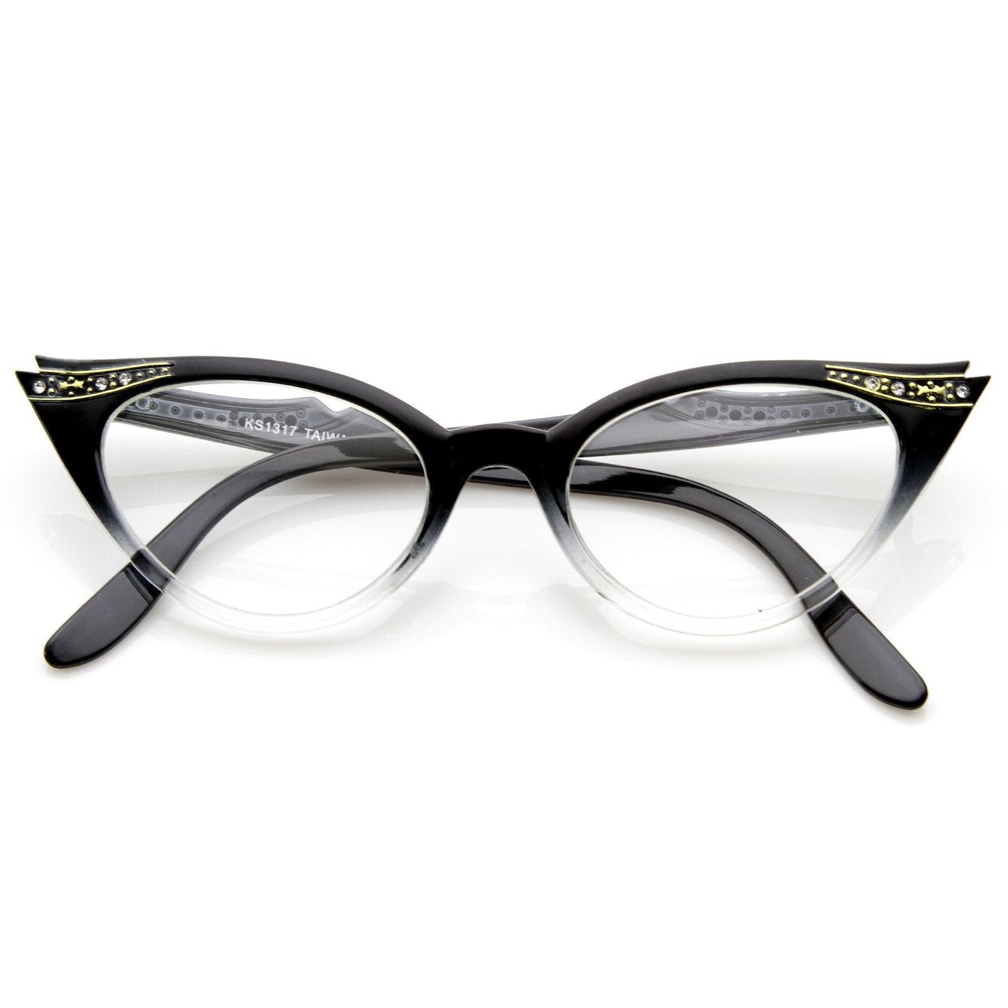 Vintage 1950s Fashion Clear Lens Glasses Rhinestones 8434