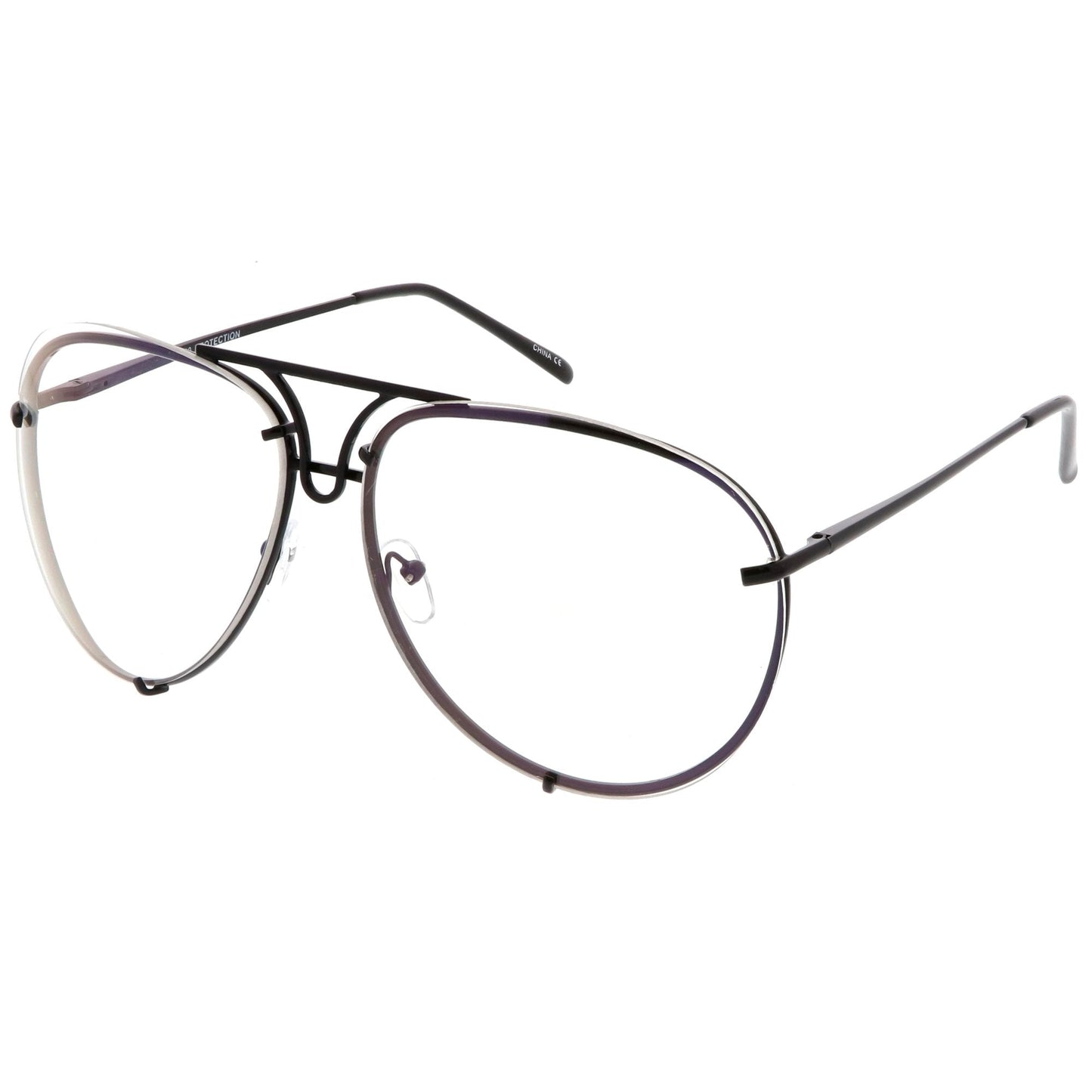 Oversize Industrial Design Clear Flat Lens Aviator Glasses C155