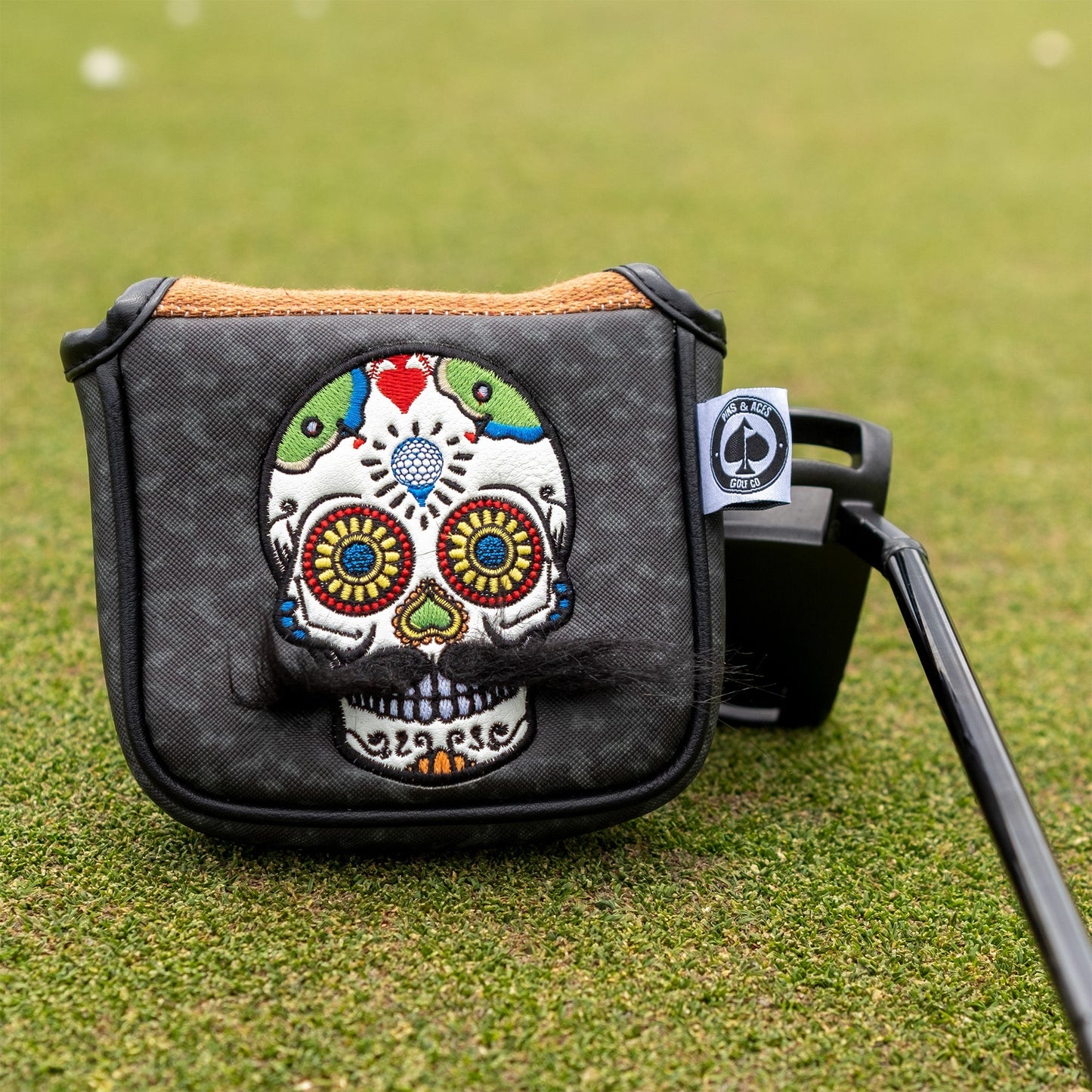 Mustache Sugar Skull - Mallet Putter Cover Gray Camo
