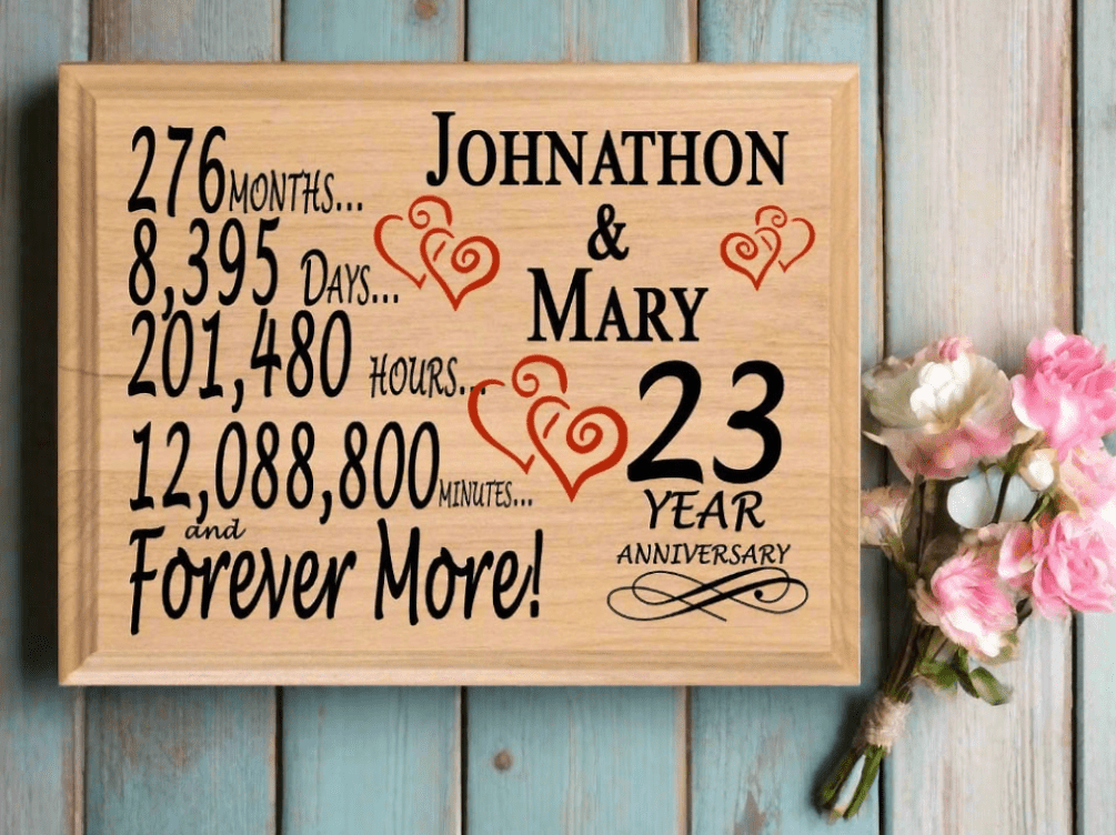 Personalized 23rd Anniversary Gift – Custom Wood Keepsake for Husband, Wife, or Couple