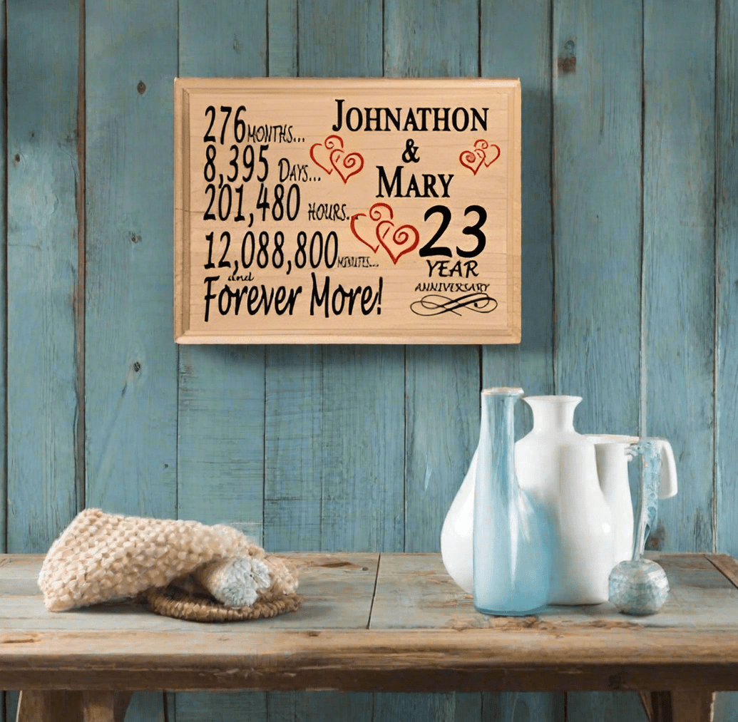 Personalized 23rd Anniversary Gift – Custom Wood Keepsake for Husband, Wife, or Couple