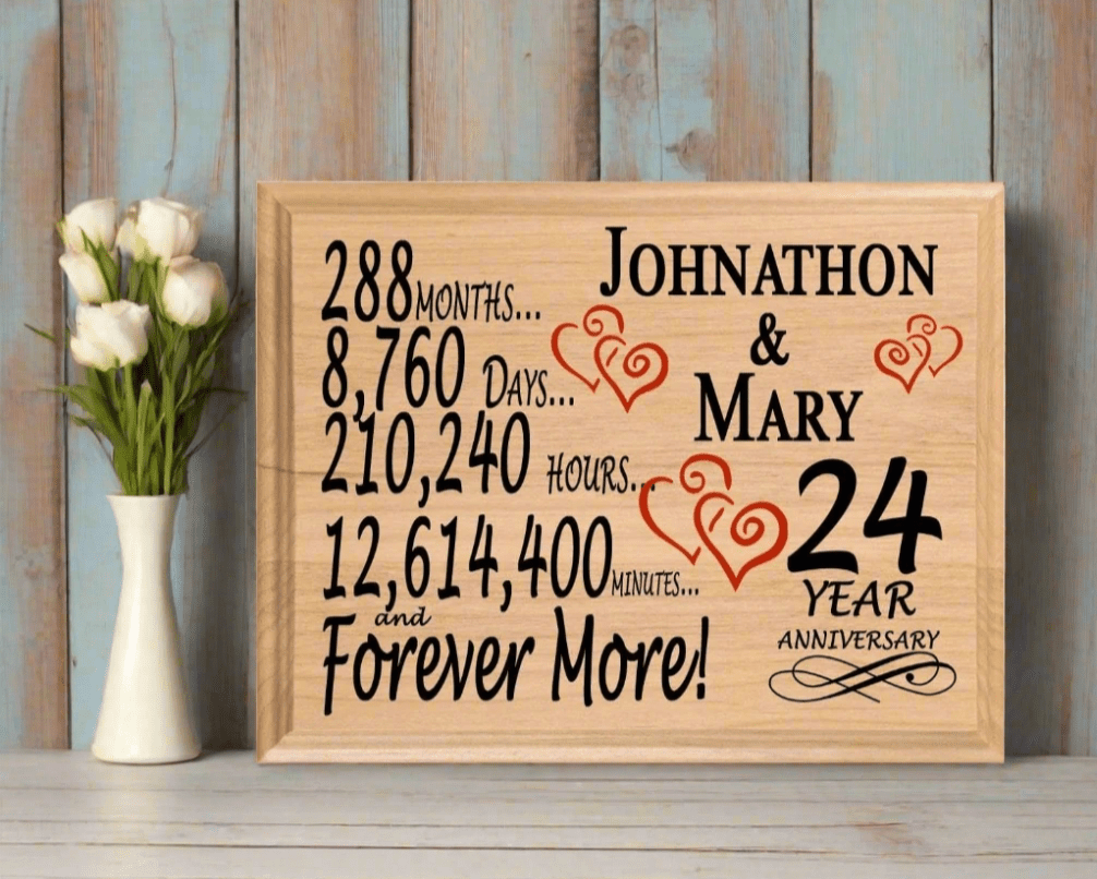 Personalized 24th Anniversary Gift – Custom Wood Keepsake for Husband, Wife, or Couple
