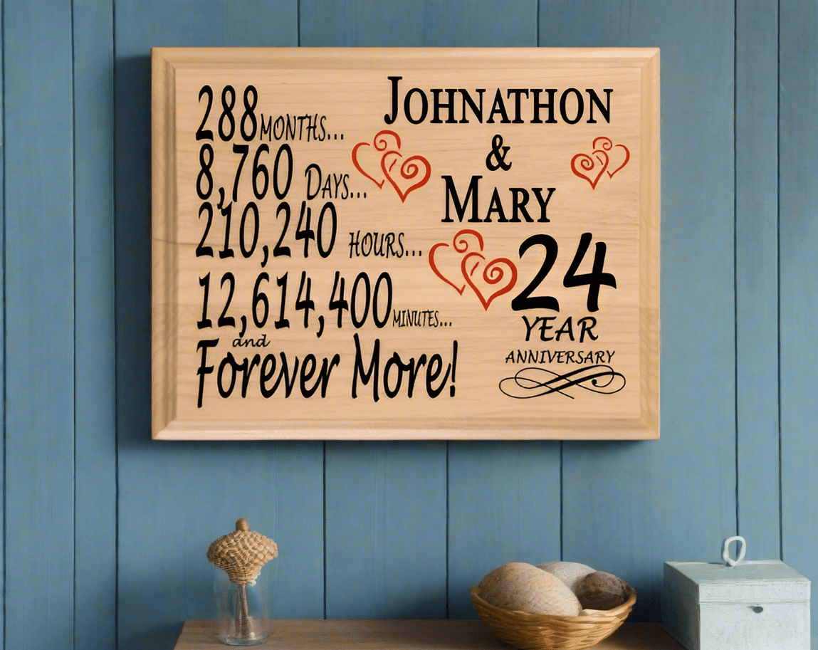 Personalized 24th Anniversary Gift – Custom Wood Keepsake for Husband, Wife, or Couple