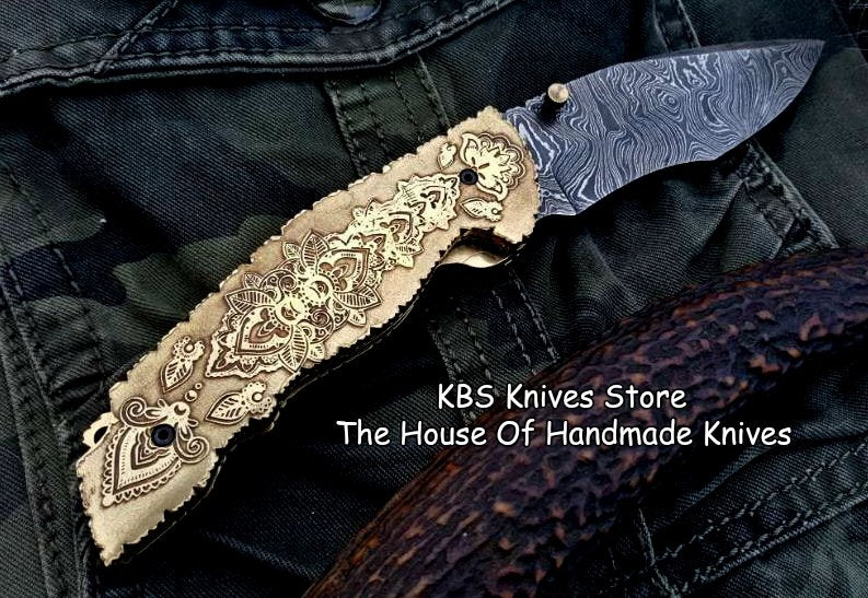Custom Handmade Damascus Steel Folding Pocket Knife