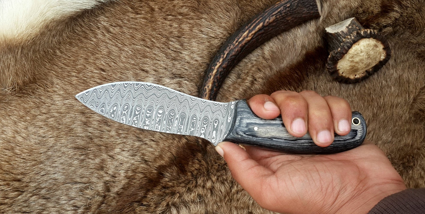 The Tactical Hunter: Custom Handmade Damascus Steel Tactical Hunting Knife | Exotic Wood Handle | 9 Inches | KBS Knives