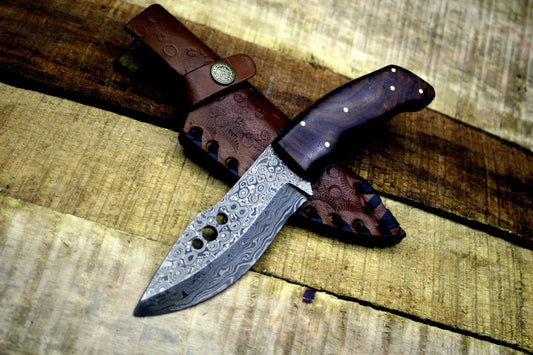 Custom Handmade Damascus Steel Raindrop Hunting/Skinning Knife