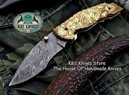 Custom Handmade Damascus Steel Folding Pocket Knife