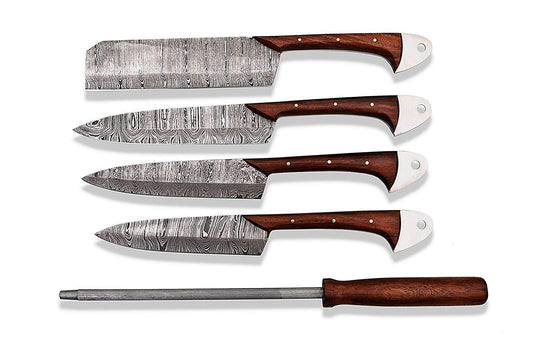 Custom Handmade Damascus Steel Kitchen Knives Set