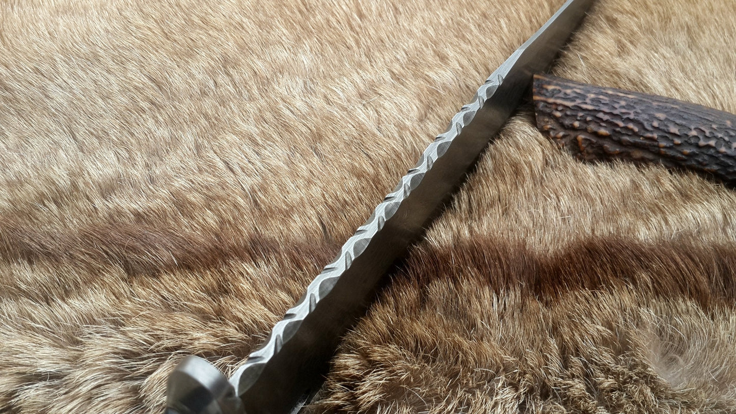 Custom Handmade Wild Pig Hunter Bowie Knife with Raindrops Damascus Steel Blade and Black Micarta Handle - 16 Inches