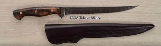 7" Fillet Knife Damascus Steel with Sheath