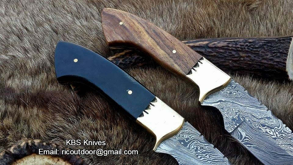 Deal of 2 Custom Handmade 9-Inch Damascus Fixed-Blade Hunting Knives - Rosewood & Buffalo Horn | KBS Knives Store