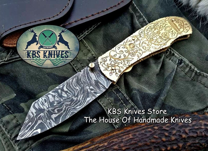 Custom Handmade Damascus Steel Folding Pocket Knife