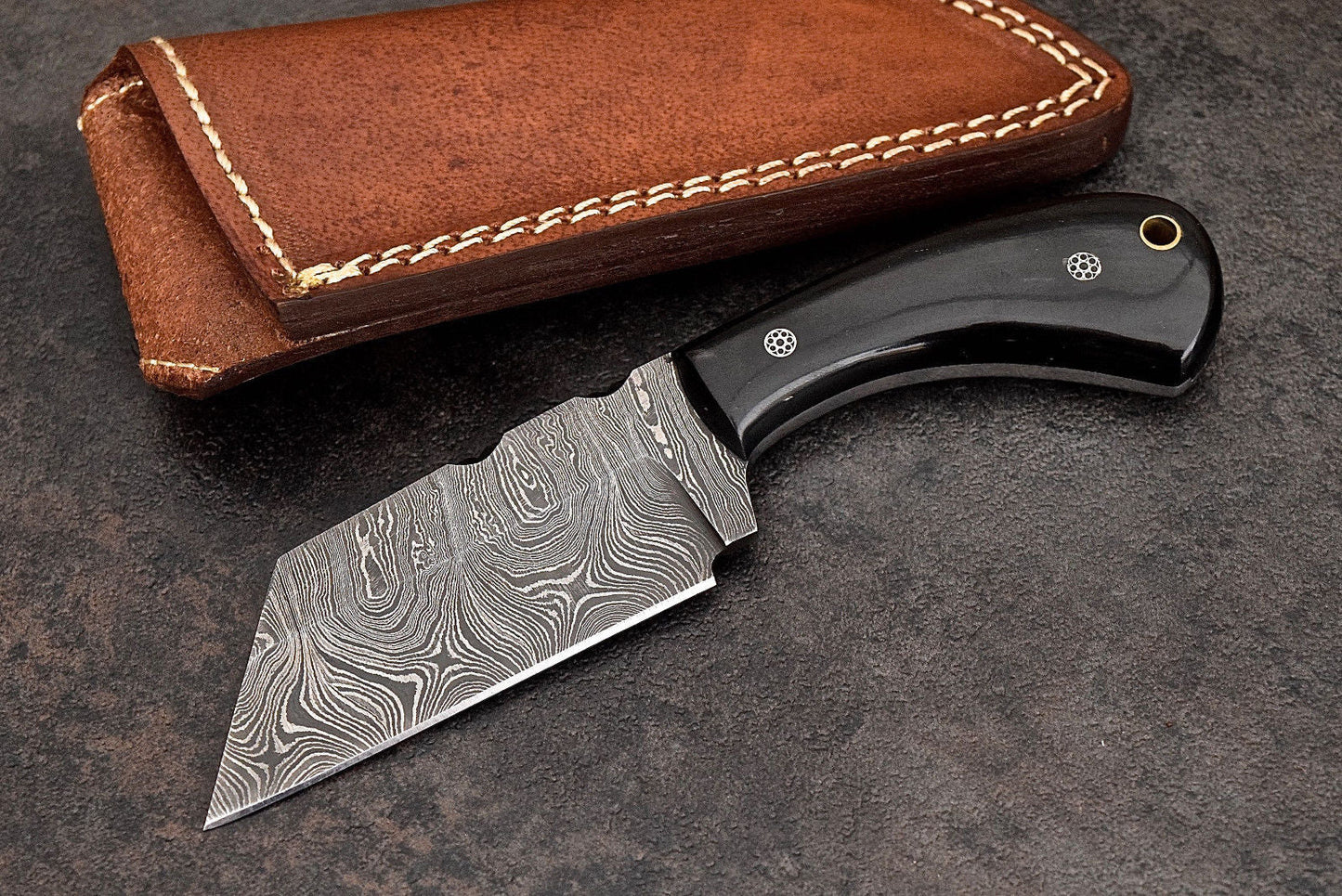 Custom Handmade Damascus Buffalo Horn Sheepsfoot Razor Hunting EDC Knife