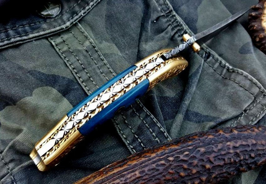 Custom Handmade Damascus Steel Folding Pocket Knife