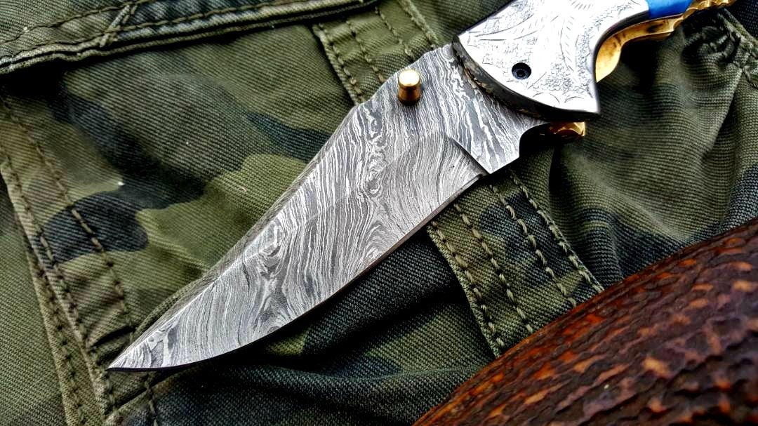 Custom Handmade Damascus Steel Folding Pocket Knife